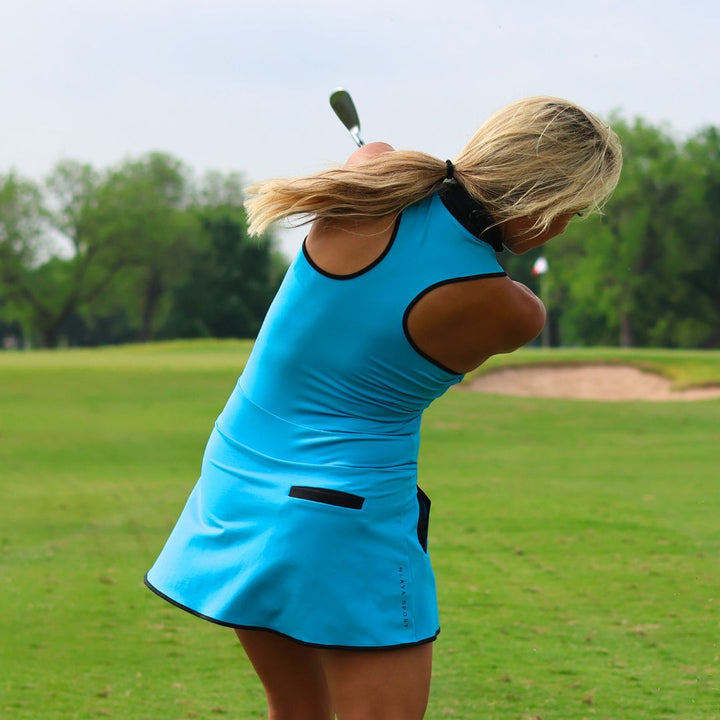 Mock Neck Racerback Dress - Ocean Blue (XL & XXL Only)